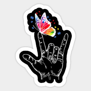 Hand Sign Language Butterfly Autism Awareness Sticker